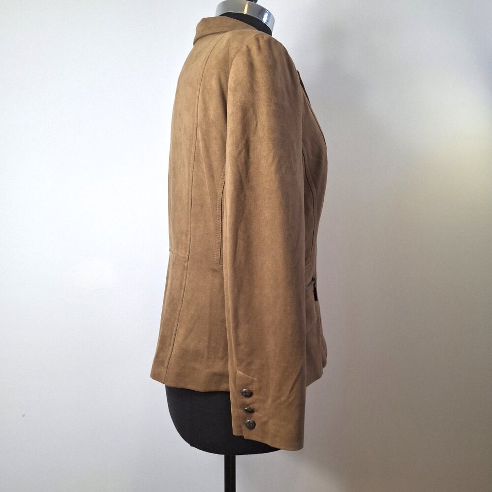 Conrad C Proportion Petite Womens Faux Suede Blazer Jacket Sz 12 Brown Coat Y2K - Picture 9 of 16